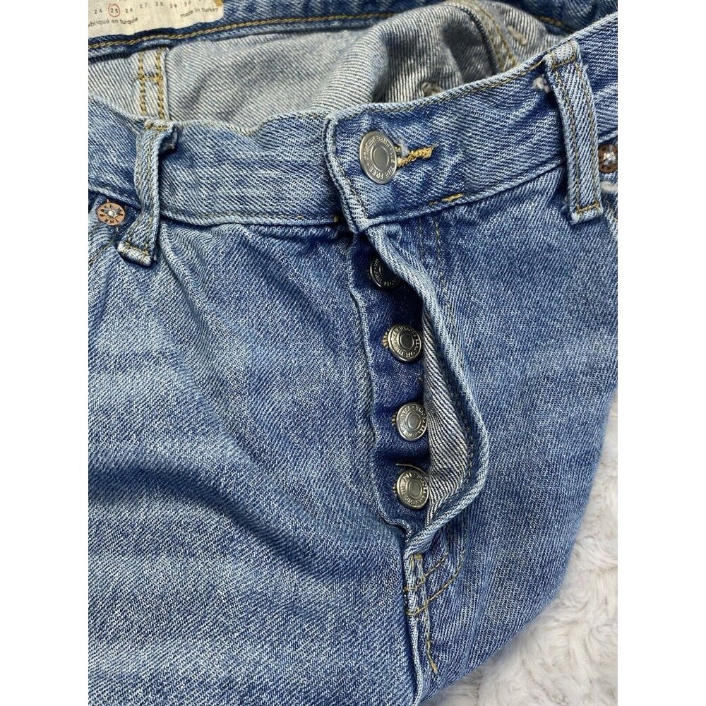 Free People Jeans Women's 25 Mid Rise Straight Leg Denim Distressed Button Fly - Picture 9 of 11